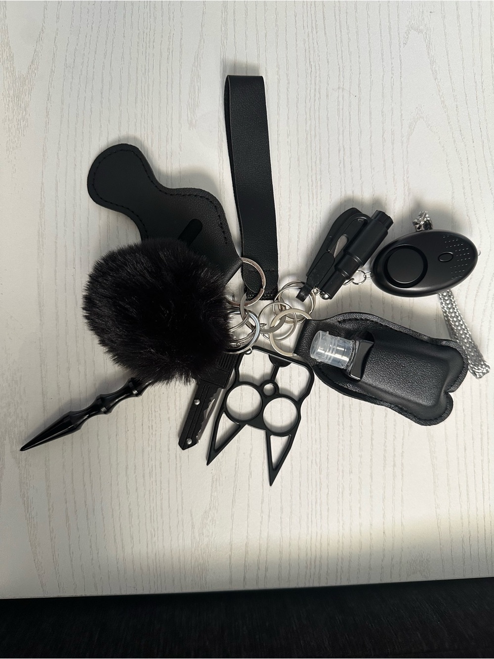 Othr Black Pom Pom Keychain Safety Tool Set